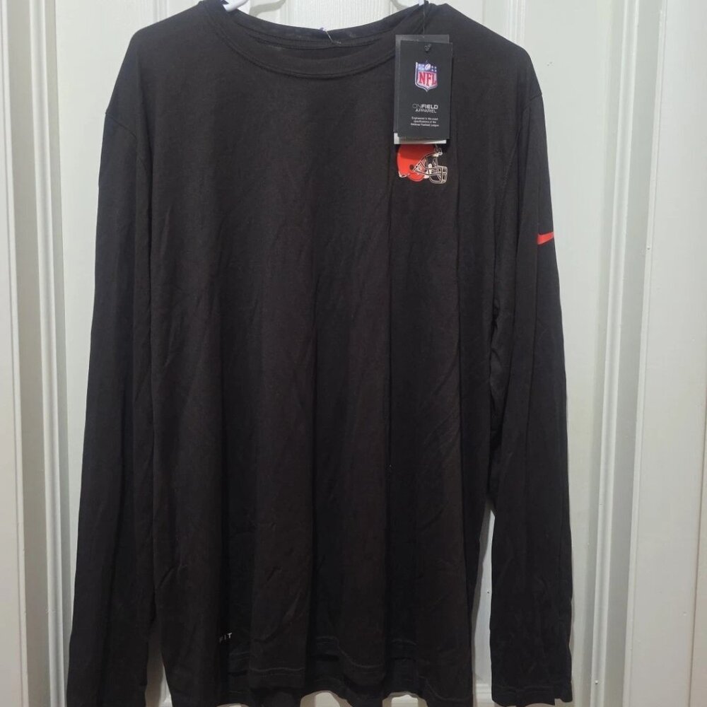 Nike On Field NFL Cleveland Browns Dri-FIT Long Sleeve Football Tee Mens XL NWT